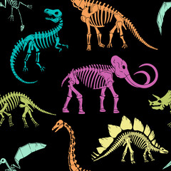 Hand drawn dinosaur skeletons seamless vector pattern. Perfect for textile, wallpaper or print design.  © MirabellePrint