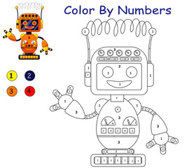 
children's educational game. coloring by numbers. robot and mini colored robot in the corner.