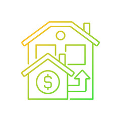 Bridge loan gradient linear vector icon. Short term loan to exchange accommodation. Real estate. Property sale. Thin line color symbol. Modern style pictogram. Vector isolated outline drawing