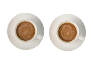 Espresso coffee in white cup isolated on white background with clipping path.Top view