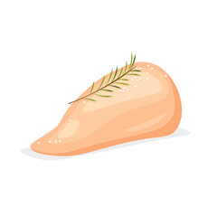 Turkey or Chicken breast fillet with salt and rosemary. Vector illustration in trendy flat style isolated on white background.