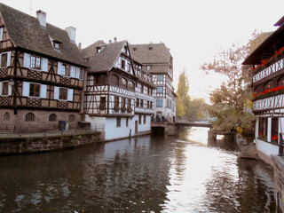 Fototapeta na wymiar Old town water canal of Strasbourg, Alsace, France.