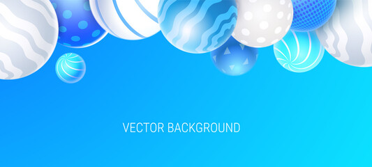 Vector abstract illustration with 3d decorative ball on blue background. White and blue color shine bubble textured with pattern. 3d abstract style design with sphere shape composition