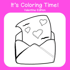 Valentine edition coloring worksheet. Educational printable coloring worksheet. Coloring game for preschool children. Black and white vector illustration. Motor skills education.