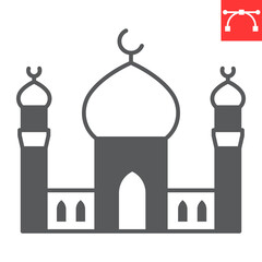 Mosque glyph icon, architecture and islamic, mosque vector icon, vector graphics, editable stroke solid sign, eps 10.