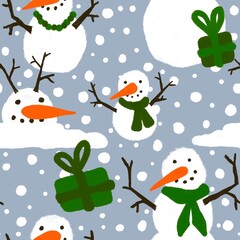 Winter seamless snowman pattern for fabrics and textiles and packaging and gifts and cards and linens and kids 