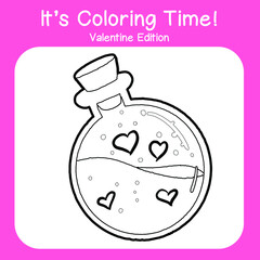 Valentine edition coloring worksheet. Educational printable coloring worksheet. Coloring game for preschool children. Black and white vector illustration. Motor skills education.