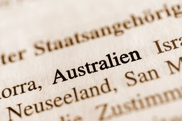 Australien - Text auf sepia getöntem Hintergrund