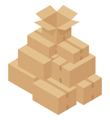 山積みにした段ボールのイラスト素材_アイソメトリック