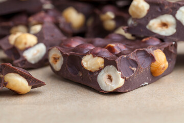 homemade chocolate with lots of cocoa and hazelnuts