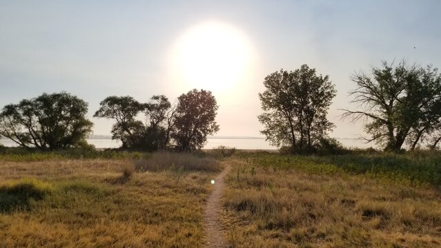 Beautiful Sunrise Beach Trail at Jackson Lake Reservoir Colorado
