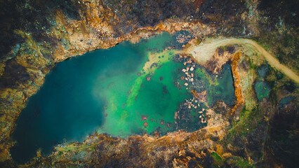 Abandoned limestone quarry with formed lake