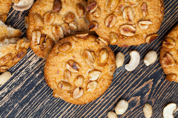 wheat-oatmeal cookies with peanuts, closeup