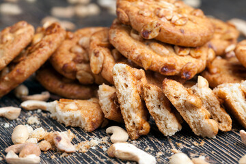 wheat-oatmeal cookies with peanuts, closeup