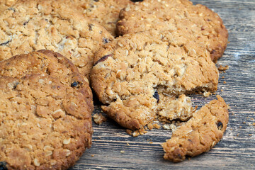 wheat-oatmeal cookies with peanuts, closeup