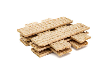 Fitness crispbreads isolated on white background. Healthy diet food. Whole grain crispy bread. Diet bread.