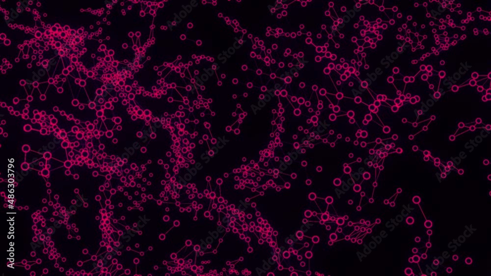 Poster concept of artificial intelligence and neural science. design. cloud of connected pink cells on a bl