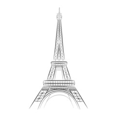 Eiffel Tower. Paris. Sketch tower with white background. Vector illustration.
