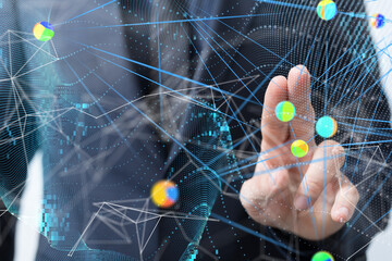 Global network. Blockchain. 3D illustration. Neural networks and artificial intelligence. Abstract