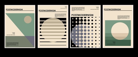 Artworks, posters inspired postmodern of vector abstract dynamic symbols with bold geometric shapes, useful for web background, poster art design, magazine front page, hi-tech print, cover artwork. - 486305143