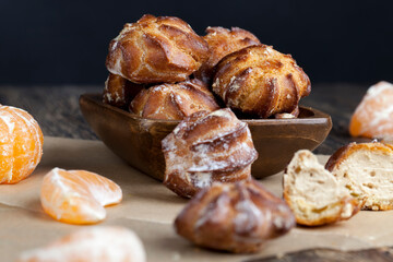 small cakes with custard dough and milk filling