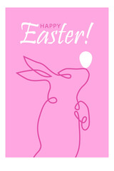 Easter bunny holding a white egg on his nose, Easter card