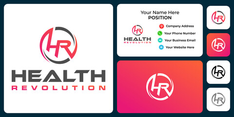 Letter H R monogram sport logo design with business card template.
