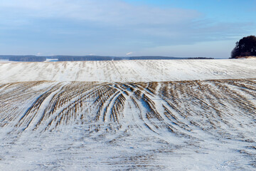 winter season with snowdrifts after snowfall