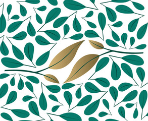 Many leaf shapes and in the center are coffee bean leaves.