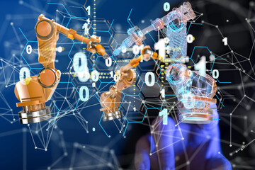 Neural network 3D illustration. Big data and cybersecurity