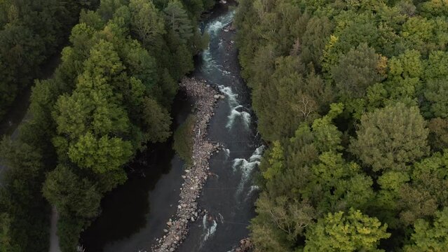 Top down view of whitewater canoe kayak competition course in Minden Ontario Canada