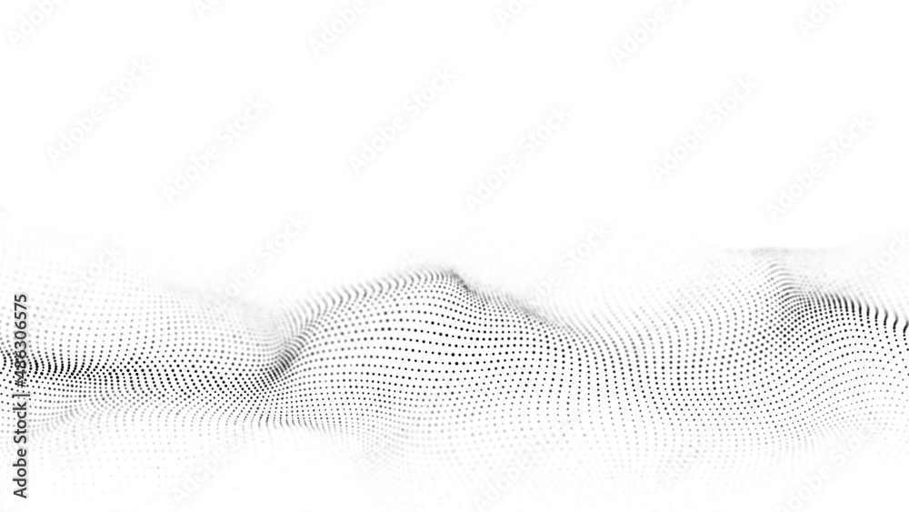 Poster abstract technology wave of particles. big data visualization. background with motion dots. artifici