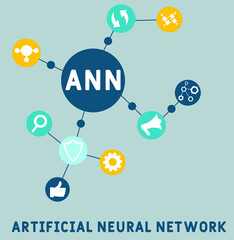 ANN - Artificial Neural Network acronym. business concept background. vector illustration concept with keywords and icons. lettering illustration with icons for web banner, flyer, landing pag