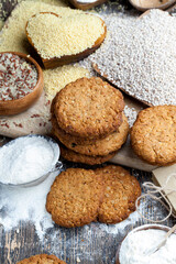 wheat-oatmeal cookies with peanuts, closeup