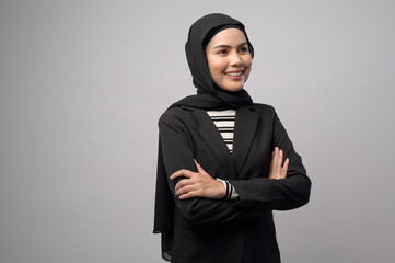Beautiful business woman with hijab portrait on white background