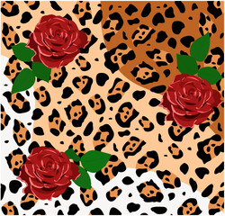 Illustration texture of jaguar (leopard) with roses in vector