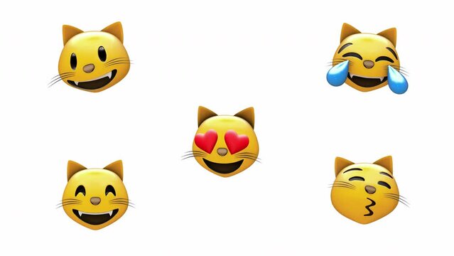 Set of Cat Happy Emoji Loop and transparent background in alpha 32bit ProRes