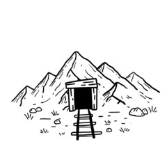 Mine in mountains. Entrance to old tunnel.