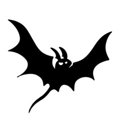 Silhouette of bat. Halloween and horror decorations. Flying black vampire animal with wings. Flat cartoon