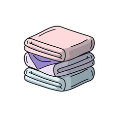Folded towel or cloth. Stack of fabric. Line drawing. Isolated cartoon illustration in pastel colors. Outline Packed neat clothes