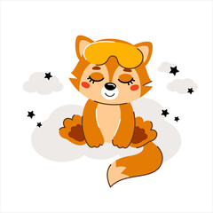 The fox sits happy, smiles near the clouds and stars. Vector illustration for designs, prints and patterns. Vector illustration