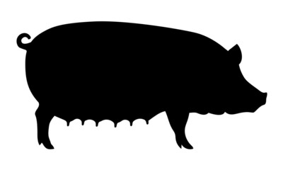 Pig Silhouette - Farm Animal. Vector Icon  illustration.