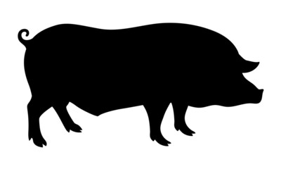 Pig Silhouette - Farm Animal. Vector Icon  illustration.