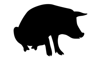 Pig Silhouette - Farm Animal. Vector Icon  illustration.