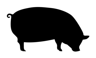 Pig Silhouette - Farm Animal. Vector Icon  illustration.