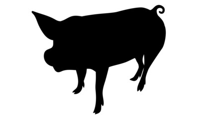 Pig Silhouette - Farm Animal. Vector Icon  illustration.