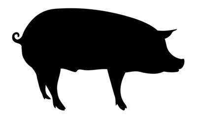 Pig Silhouette - Farm Animal. Vector Icon  illustration.