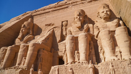 Aswan, Egypt : Great Abu Simbel temple of Pharaoh Ramses II in southern Egypt in Nubia next to Lake Nasser.