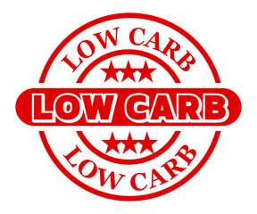 Low carb product sign. Information food label with red and white colors and text.
