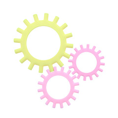 Three gear wheels isolated on white background. Minimal concept. 3d rendering.